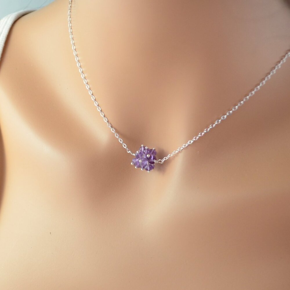 Genuine Amethyst Cluster Necklace in Sterling Silver